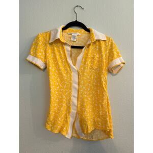 Diane von Furstenberg Silk/Cotton Blend Polo collar yellow blouse sz 2 - Vintage